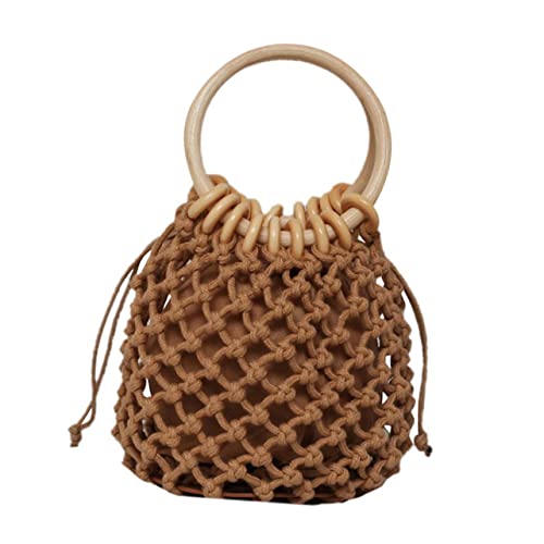 BESPORTBLE Runde Handtasche mit Holzgriff Damen Strandtasche Modisch Langlebig Vielseitig für Reisen Shopping Party von BESPORTBLE