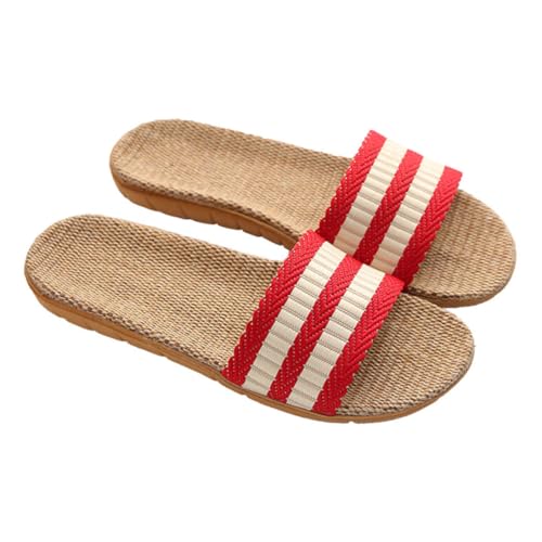 BESPORTBLE Rutschfeste Baumwoll leinen Hausschuhe für Flache Langlebige Sommer Slippers Atmungsaktive Indoor Pantoffeln Leicht und Angenehm Rot Unisex von BESPORTBLE