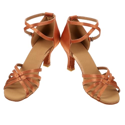 BESPORTBLE Satin High Heels Damen Latein Tanzschuhe mit Knöchelriemen Offene Zehen Eleganter Absatz Geeignet für Tanzball und Party Goldfarben Stilvolles Schlangenhaut Design von BESPORTBLE