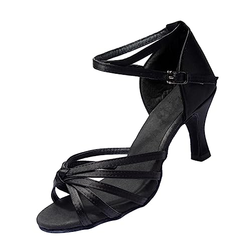 BESPORTBLE Satin High Heels Latein Tanzschuhe Damen Knöchelriemen Offene Zehen Party und Ballsaalschuhe Schwarz von BESPORTBLE
