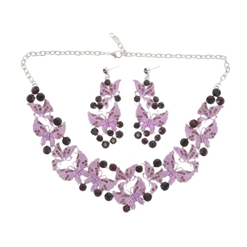 BESPORTBLE Satz Schmetterling Schmuck Set Ohrringe Modeschmuck Für Mädchen Luxusschmuck Für Frauen Statement-halskette Für Formelle Damen Statement-halsketten Für Frauen Violet Strasssteine von BESPORTBLE