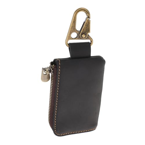 BESPORTBLE Schlanke Herren Geldbörse aus Echtem Rindsleder mit Reißverschluss Schlüsselanhänger und Gürtelhalterung Kleine Multifunktionale Aufbewahrungstasche für Ohrhörer Schlüssel von BESPORTBLE