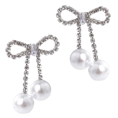 BESPORTBLE Schleifen Perlenohrringe mit Strass Leichte Kleine Modeschmuck Ohrringe für Frauen Trendige Ohrstecker für Party und Alltag Silberfarben von BESPORTBLE