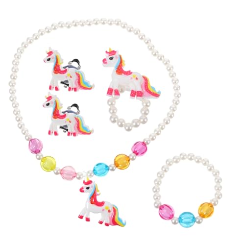 BESPORTBLE Schmuckset Einhorn Weiß für Mädchen mit Halskette Armband Ring Ohrringe Leicht Langlebig Geschenk für Party Schule Alltag und Verkleidung von BESPORTBLE