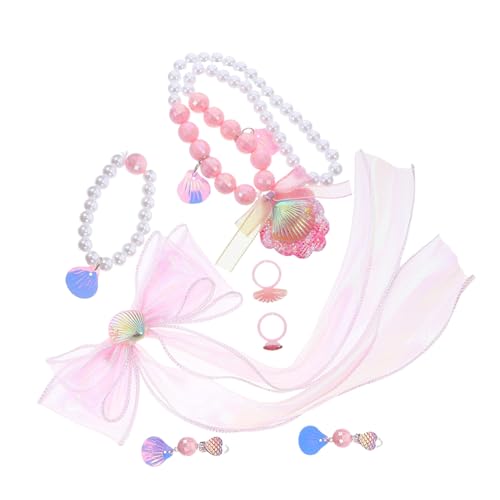 BESPORTBLE Schmuckset Meerjungfrau mit Perlenarmband Muschel Halskette Finger-ring und Ohrclips Buntes Prinzessin-accessoire für Mädchen zum Verkleiden und Rollenspiele von BESPORTBLE