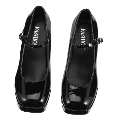 BESPORTBLE Schwarze High Heels Damen Lederschuhe mit Breitem Absatz Angenehm Leicht und Langlebig Modische Pumps für Alltag Arbeit und Besondere Anlässe Einfach Anzuziehen Geschenkidee von BESPORTBLE