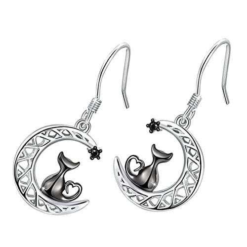 BESPORTBLE Katzenanhänger Ohrringe Für Damen Mondohrringe Katzenohrringe Ohrhänger Silber Katzen Ohrringe Frauen Ohrschmuck von BESPORTBLE