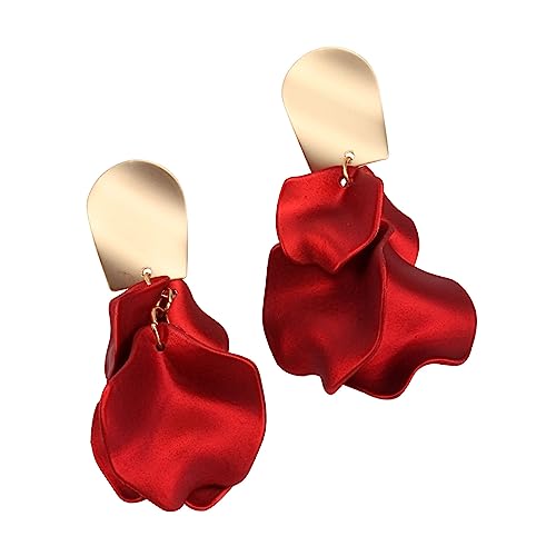BESPORTBLE Silber Ohrhänger in Blütenblattform Rot Ohraccessoires Damen Stilvolle Baumschmuck Ohrringe für Geburtstag Valentinstag Hochzeit und Alltag von BESPORTBLE
