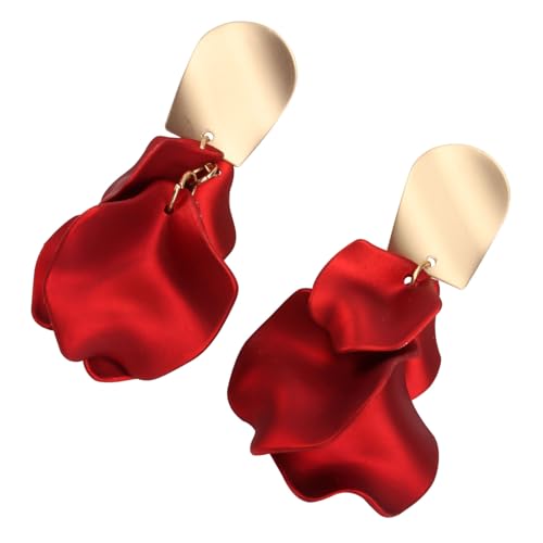 BESPORTBLE Silber Ohrstecker Damen Neue Jahr Rot Blütenblatt Anhänger Stilvolle Ohrringe Party Schmuck Alltagstasche von BESPORTBLE