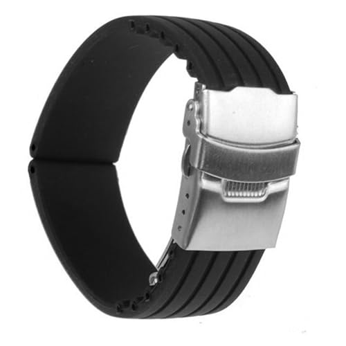 BESPORTBLE Silikon Uhrenarmband Schwarz Verstellbar Weiches Sport Ersatzband mit Edelstahl Faltschließe für Herren Taucheruhr Geeignet von BESPORTBLE