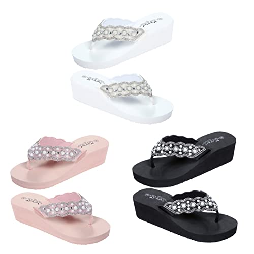 BESPORTBLE Sommer Damen Sandalen Weiß Rutschfeste Perlen Wasser Strand Schuhe Flops Komfortabel Leicht Tragbar von BESPORTBLE