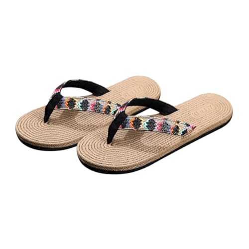 BESPORTBLE Sommer Sandalen Damen Flache Sandalen Rutschfest Strand Zehentrenner Geflochtene Strohpantoffeln Leicht Atmungsaktiv Für Outdoor Freizeit Schwarz von BESPORTBLE