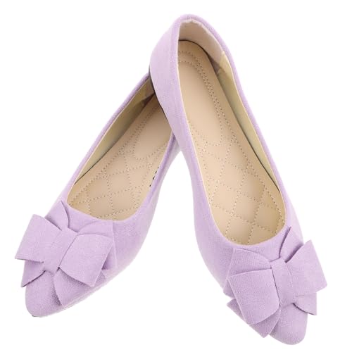 BESPORTBLE Spitze Ballerinas mit Schleife Damen Hochzeits Ballerinas Flach Komfortabel für Arbeit und Feier Leichte Brautschuhe in Zartem Flieder von BESPORTBLE