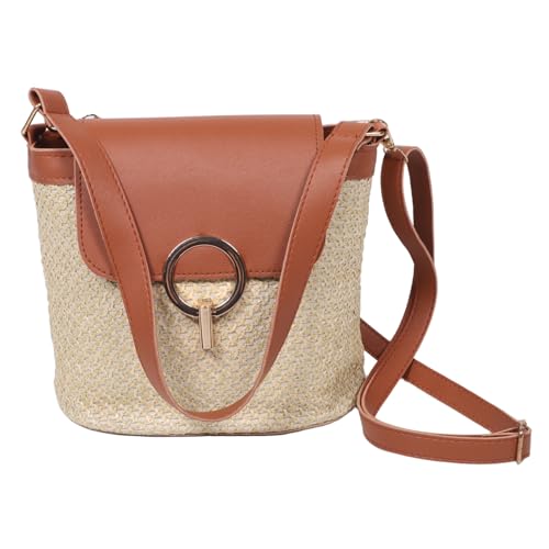 BESPORTBLE Strandtascbe aus Robustem Stroh Geflochtene Crossbody-tasche mit Großem Fassungsvermögen Leichte Schultertasche für Damen Handgefertigte Sommer-bucket-bag mit Handyfach Vielseitig von BESPORTBLE