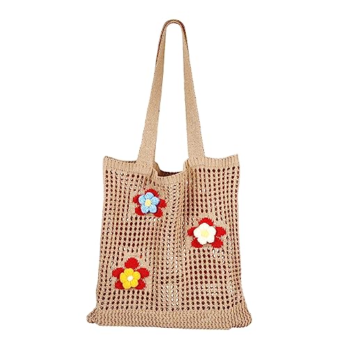 BESPORTBLE Strandtasche Damen Große Kapazität Hohlnetz Schultertasche Sommer Netz Tragetasche Retro Häkelblumen Shopper Strandtasche Umhängetasche Alltag Shopping Reise von BESPORTBLE