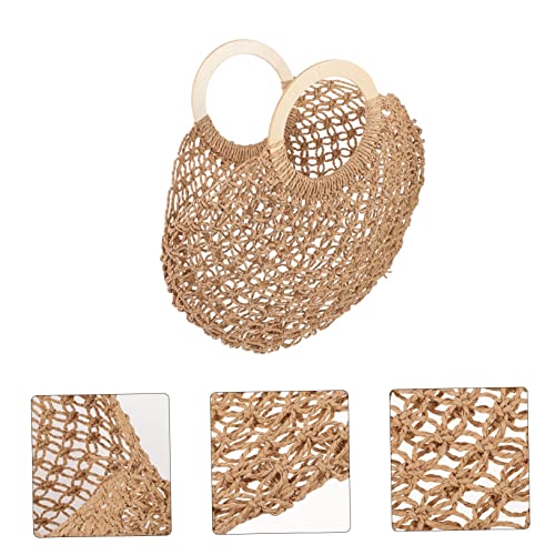 BESPORTBLE Strandtasche Stroh Damen Großraum Handgewebt Leicht Holzgriff Sommer Handtasche Freizeit Reise Strandtasche für Frauen Elegant Alltag Shopping von BESPORTBLE