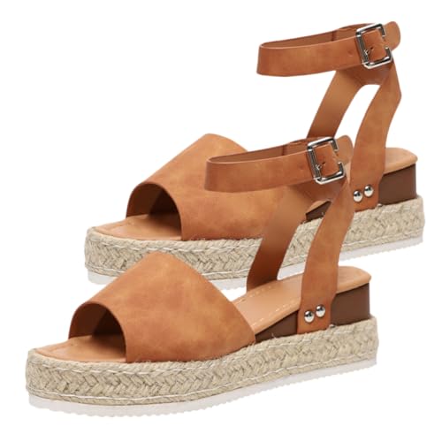 BESPORTBLE Strapazierfähige Damen Sandalen mit Geflochtenem Bastgeflecht Dicke Sohle Rutschfest Modisch für Sommer Strand Geeignet für Freizeitkleidung Wie Jeans und Röcke von BESPORTBLE