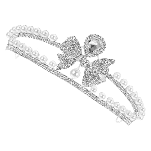 BESPORTBLE Tiara Für Frauen Mit Strass Und Schleife Perle Krone Als Braut Tiara Kopfschmuck Für Hochzeit Und Bankett Haar Zubehör von BESPORTBLE