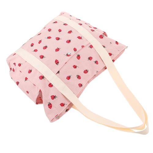 BESPORTBLE Strawberry Schultertasche Damen Corduroy Umhängetasche mit Praktischem Seitenfach Leichtes Elegantes Handtasche für Arbeit Reisen Shopping Frühling Sommer von BESPORTBLE