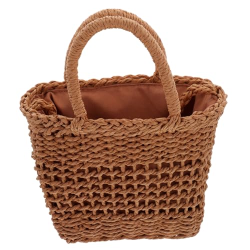 BESPORTBLE Stroh Geflochtene Damen Handtasche mit Kordelzug Sommer Schultertasche für Handy und Geldbörse Leichte Umhängetasche Alltag Strand Party Tasche von BESPORTBLE