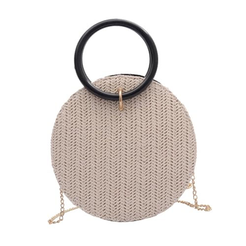 BESPORTBLE Strohtasche Damen Rund Umhängetasche Kleine Handtasche Strapazierfähiges Material Weiß Alltagstasche Elegant Für Freizeit Einkauf von BESPORTBLE