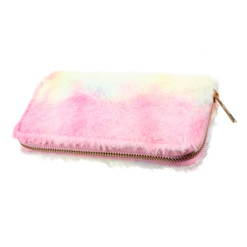 BESPORTBLE Stylische Damen Geldbörse Mit Reißverschluss Langhaarpelz Geldtasche Regenbogenfarbverlauf Tragbare Plüsch Brieftasche Für Frauen Und Schülerinnen Handtasche von BESPORTBLE