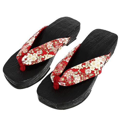 BESPORTBLE Stylische Damen Holzclogs Sommer Sandalen mit Hohem Absatz Rutschfeste Strapazierfähige Außensohle Traditionelle Japanische Geeignet für Innen und Außenbereich von BESPORTBLE