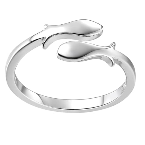 BESPORTBLE Stylischer Verstellbarer Damenring Mit Doppeltem Fischdesign Eleganter Drahtzeichnung Hochwertiger Silberfarbe Als Fingerschmuck Für Jeden Anlass von BESPORTBLE