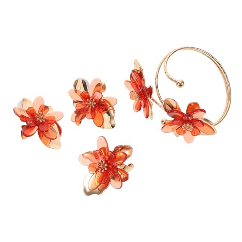 BESPORTBLE Ohrring-armband-ring-set Mit Blumenohrringen Für Damen Fingerring Mit Blumenwickel Und Klobigem Armreif Mit Blumenmuster Statement-ringe Für Weihnachtsparty-schmuck von BESPORTBLE