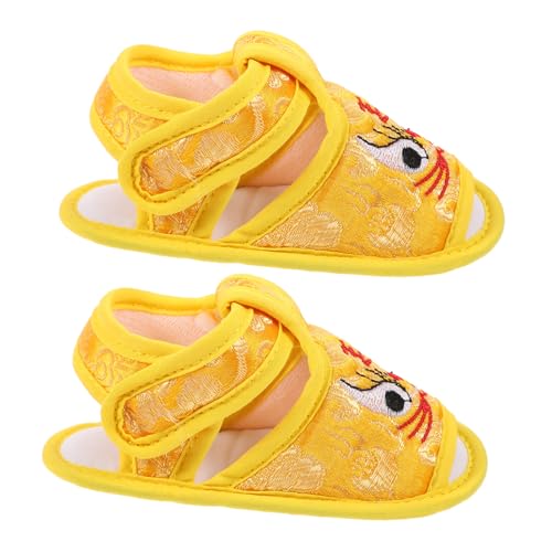 BESPORTBLE Tiger Kopf Babyschuhe aus Seidigem Weichem Material Atmungsaktive Neugeborenen Sommerschuhe mit Einzigartiger Chinesischer Neujahrsstickerei für Junge Mädchen Monate Gelb von BESPORTBLE