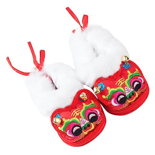 BESPORTBLE Tiger Stoffschuhe Warm Gefüttert Weiche Rutschfeste Lauflernschuhe mit Besticktem Tiger Gemütliche Junge Mädchen Hausschuhe für Drinnen und Draußen Rot von BESPORTBLE