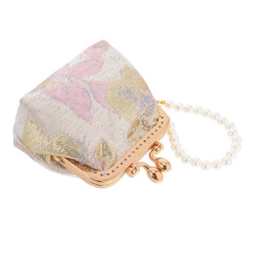 BESPORTBLE Chinesische Perlen-münztasche Blumenbrosche Chinesische Geldbörse Perlenhandtasche Brokatstoff Damenaccessoire Kleine Tasche Orientalischer Stil Praktisches Tragen Münzbehälter von BESPORTBLE