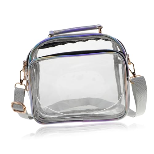 BESPORTBLE Transparente PVC Umhängetasche Damen Crossbody Schultertasche Leicht Kompakt Vielseitig für Konzert Stadion Festival Modisch Silber Transparent von BESPORTBLE