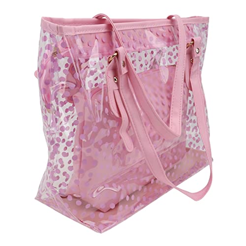 BESPORTBLE Transparente Tragetasche Mit Reißverschluss Im Punkte Design Sommerliche Handtasche Für Damen Für Strand Und Freizeit Inklusive Innentasche von BESPORTBLE