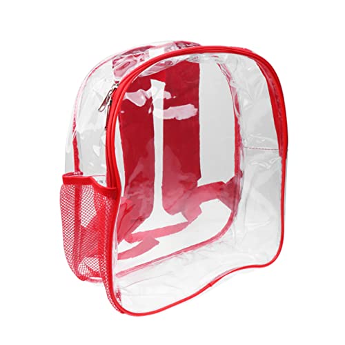 BESPORTBLE Transparenter PVC Rucksack Mit Reißverschluss Umhängetasche Schultasche Für Junge Mädchen Studenten Rot Netztaschen Verstellbare Träger Tragegriff Wasserflasche von BESPORTBLE