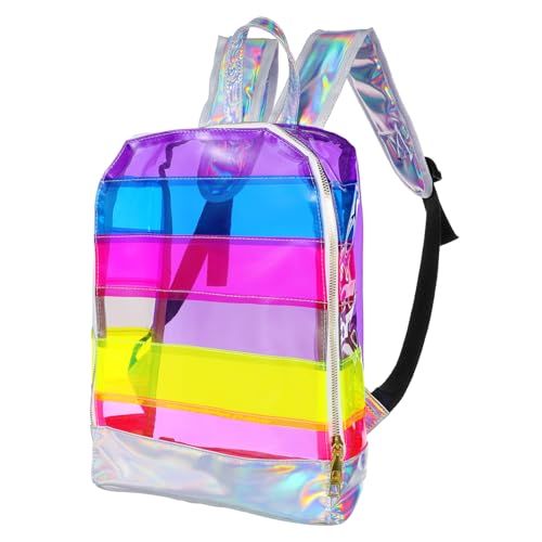 BESPORTBLE Transparenter Rucksack Für Junge Mädchen Bunter Schultasche Mit Glänzenden Streifen Moderucksack Aus PVC Für Studenten Geräumige Büchertasche Für Alltag Und Reisen von BESPORTBLE