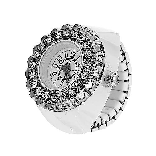 BESPORTBLE Trendige Damen Ring Uhr Mit Elegantem Runddesign Weißem Ziffernblatt Glänzendem Diamantschmuck Hochwertigem Material Stilvolle Fingeruhr von BESPORTBLE