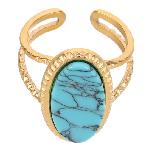 BESPORTBLE Türkisschmuck für Frauen – Retro-Boho-Ring mit ovalem Türkis und Öffnung – Vintage-Ring mit blauem Stein, klobiger Statement- für Hochzeitsfest-Partys von BESPORTBLE