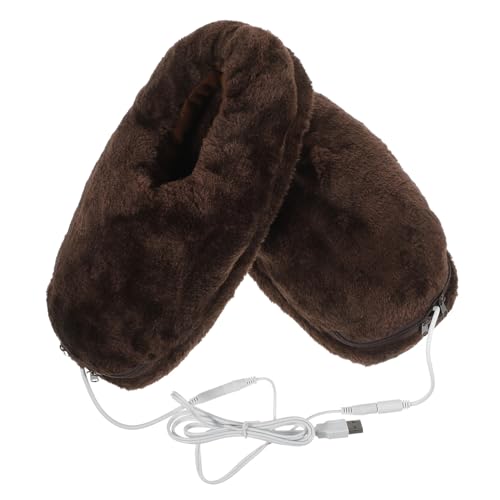 BESPORTBLE USB Beheizbare Hausschuhe mit Weichem Plüsch Elektrischer Fußwärmer für Winter Sicher und mit USB Ladekabel für Büro Studium und Gaming in Kaffee von BESPORTBLE