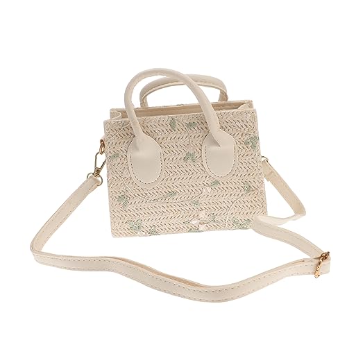 BESPORTBLE Umhängetasche Schräge Handtasche Strohsäcke Sommer Strandtasche Strohtasche Handgefertigt Stroh Gewebte Handtasche Griffe Gewebte Tragetasche Weben Schultertasche Weiß Pu-leder von BESPORTBLE