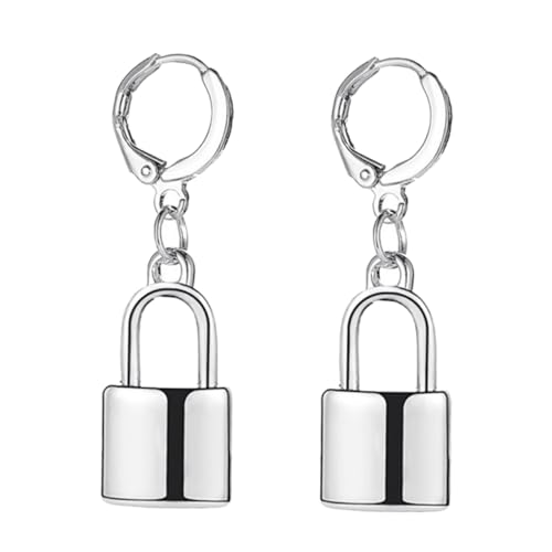 BESPORTBLE Unisex Punk Ohrhänger Silber Hip hop Stil Schloss Anhänger Ohrringe für Damen und Herren Modischer Schmuck Accessoire von BESPORTBLE