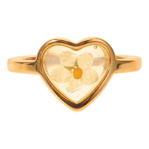 BESPORTBLE Vergoldeter Herz-Fingerring, handgefertigt, getrocknete Blume, Statement-Ring, gepresste Blüte, Schmuckdekoration für Frauen von BESPORTBLE