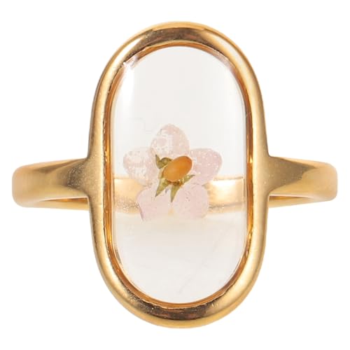 BESPORTBLE Vergoldeter ovaler Fingerring, handgefertigt, getrocknete Blumen, Statement-Ring, gepresste Blüten, Schmuckdekoration für Frauen von BESPORTBLE