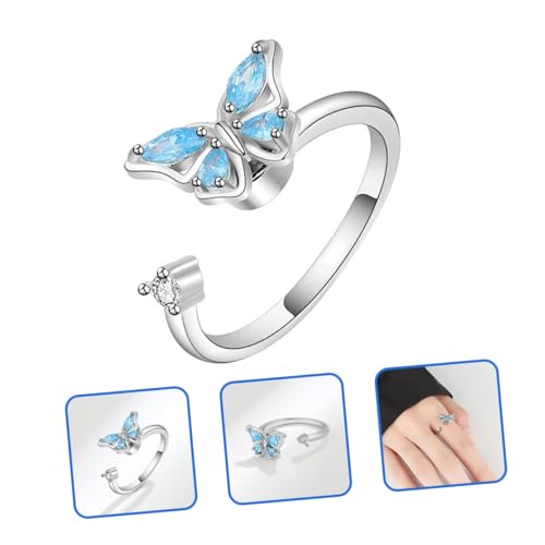 BESPORTBLE Verstellbarer Damenring Schmetterling mit Strass Offener Statement Ring Kleine Geschenke Schmuck für Frauen Eleganter Alltag und Party Schmuck Weißgoldfarben von BESPORTBLE