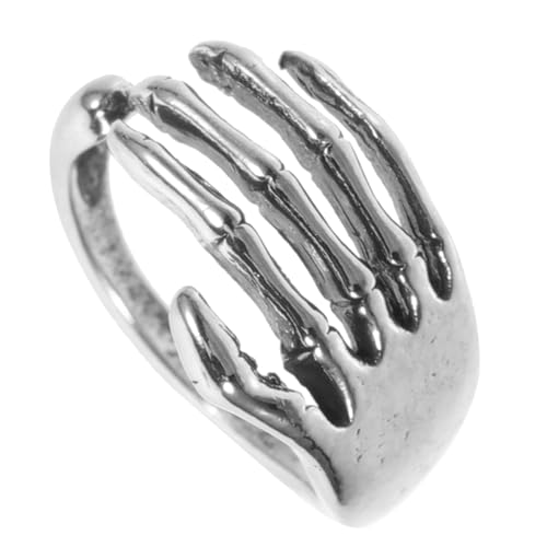 BESPORTBLE Verstellbarer Gothic Skull Hand Ring Modischer Punk Schmuck für Herren und Damen Einzigartiger Halloween Schmuck mit Offenem Design Stilvoller Statement Ring von BESPORTBLE