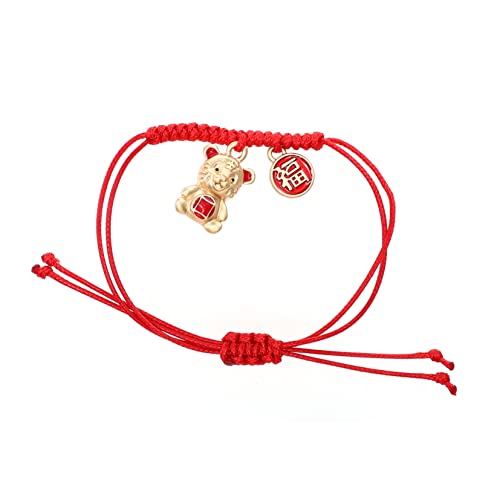 BESPORTBLE Verstellbares Rotes Tiger Armband Handgewebtem Seil mit Tigeranhänger Leichtes Schutzarmband für Glück Gesundheit und Traditionelles Chinesisches Amulett für Damen und Herren von BESPORTBLE