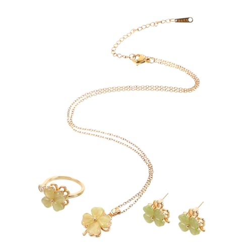 BESPORTBLE Vierblättriges Kleeblatt Schmuckset Damen Halskette Ring Ohrringe aus Hautfreundlichem Titanstahl und Kupfer Glücksbringer Anhänger Stilvoll für Alltag Party Geburtstag von BESPORTBLE