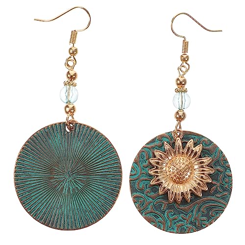 BESPORTBLE Vintage Bohemian Ohrringe Damen Doppel Layer Sonnenblume Ohrhänger Leichtes Schmuck Statement Accessoires für Frauen Alltag und Fest von BESPORTBLE