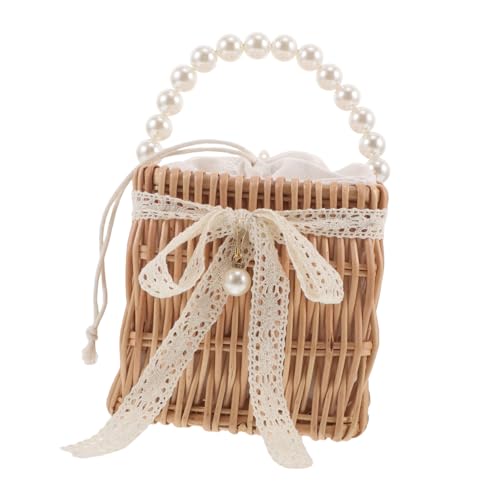 BESPORTBLE Vintage Handgefertigte Damen Rattan Tasche mit Perlenkette Leichte Sommer Schultertasche aus Geflochtenem Stroh Stilvolle Boho Umhängetasche für Alltag und Urlaub von BESPORTBLE