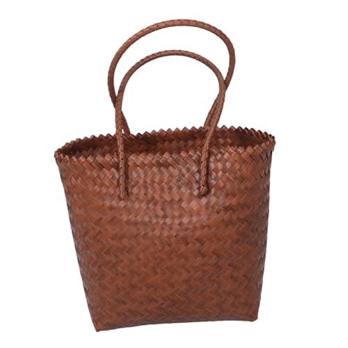 BESPORTBLE Vintage Handwoven Imitation Rattan Basket Handbag mit Langem Schulterriemen Robuste Handgefertigte Strohtasche für Sommer Strand Einkaufen und Alltag Natürliche Boho Vielseitig von BESPORTBLE